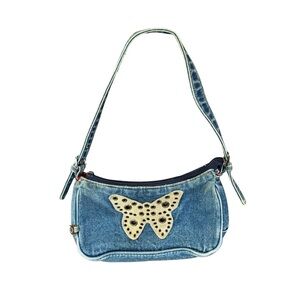 Vintage Y2K Hotkiss Denim Butterfly Accent Shoulder Bag